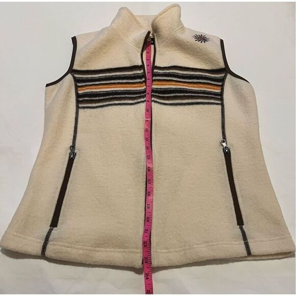 Ivanhoe of Sweden 100% Wool cream striped zip up vest - Picture 4 of 6